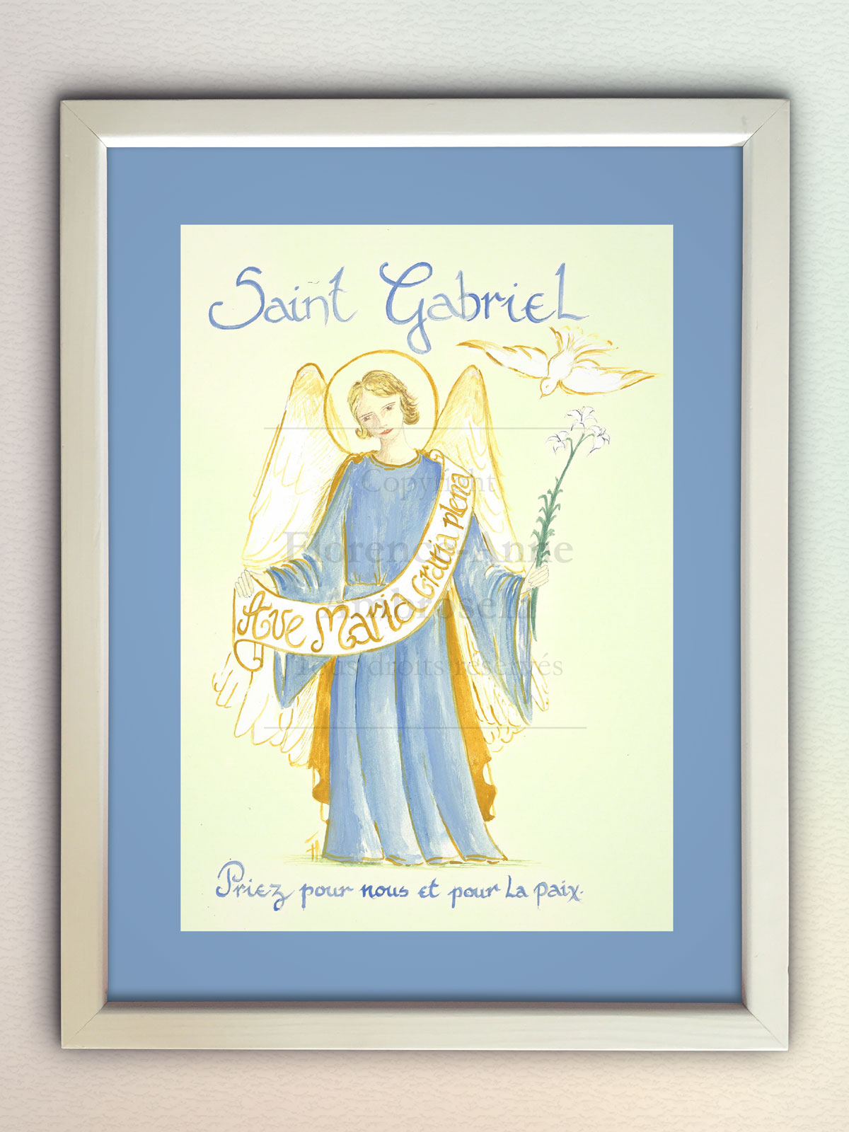 Icône Ange-Gardien Bleue - Cadeau de Baptême Garçon - 11 cm