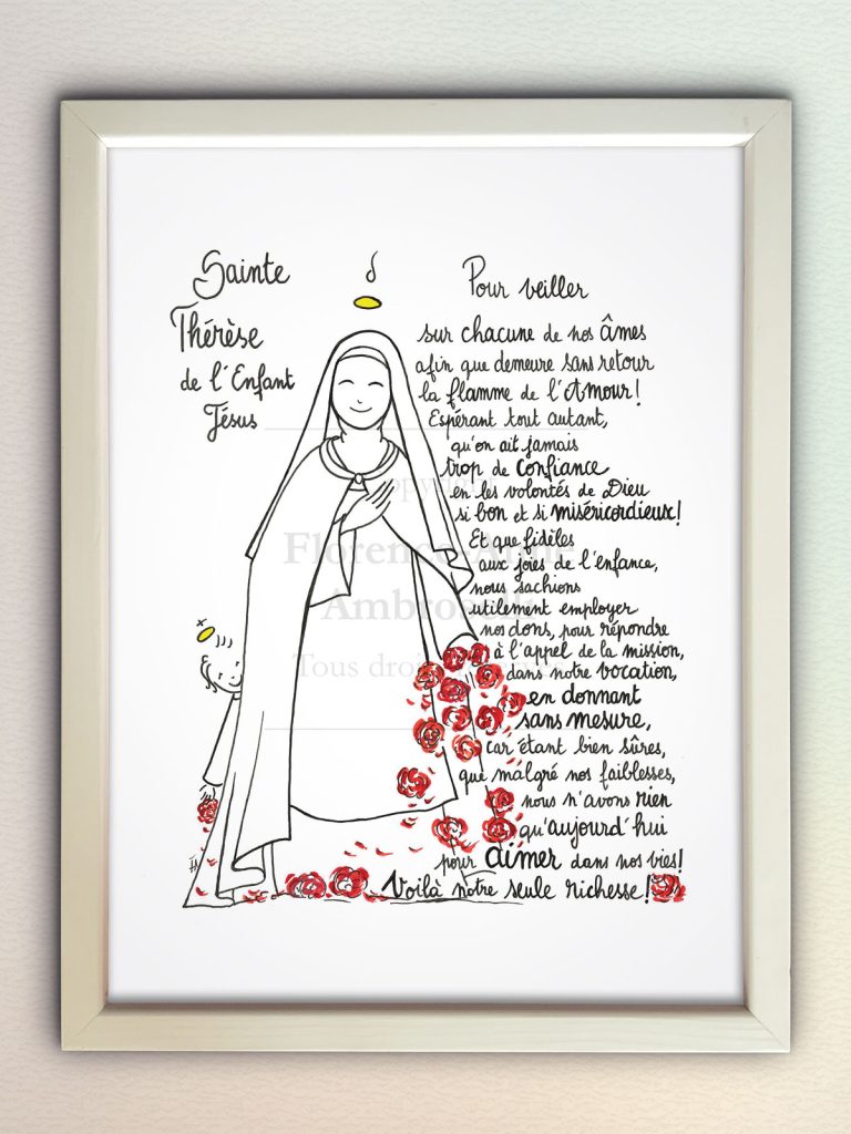 Cadre en noir et blanc Sainte-Thérèse de Lisieux - Saint Patron