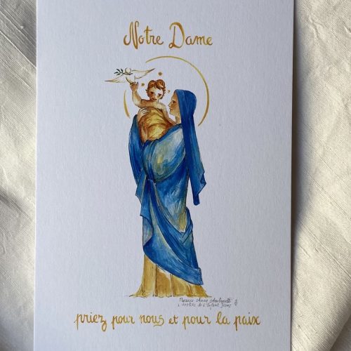 notre dame avec colombe priez pour nous et pour la paix